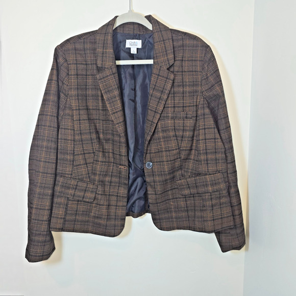 Croft & Barrow Brown Blazer Size L Plaid  Preppy Academia - Picture 1 of 9